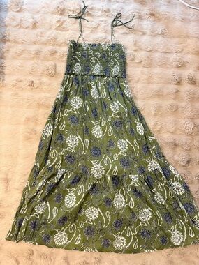 Zara Olive & White Floral Smocked Sundress